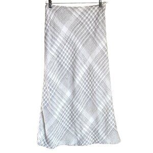 Merona 100% Linen Maxi Skirt Womens 12 Plaid Pockets‎ Lined Zipper Lagenlook